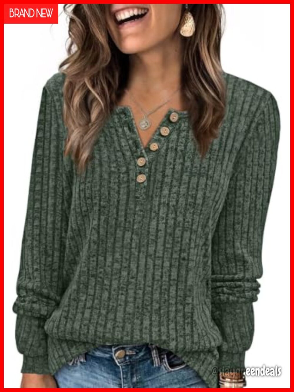 Women's Lightweight Button Front Tunic Sweater Long Sleeve Henley Pullover